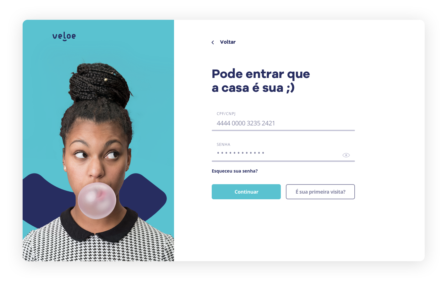 Tela de login do projeto Veloe