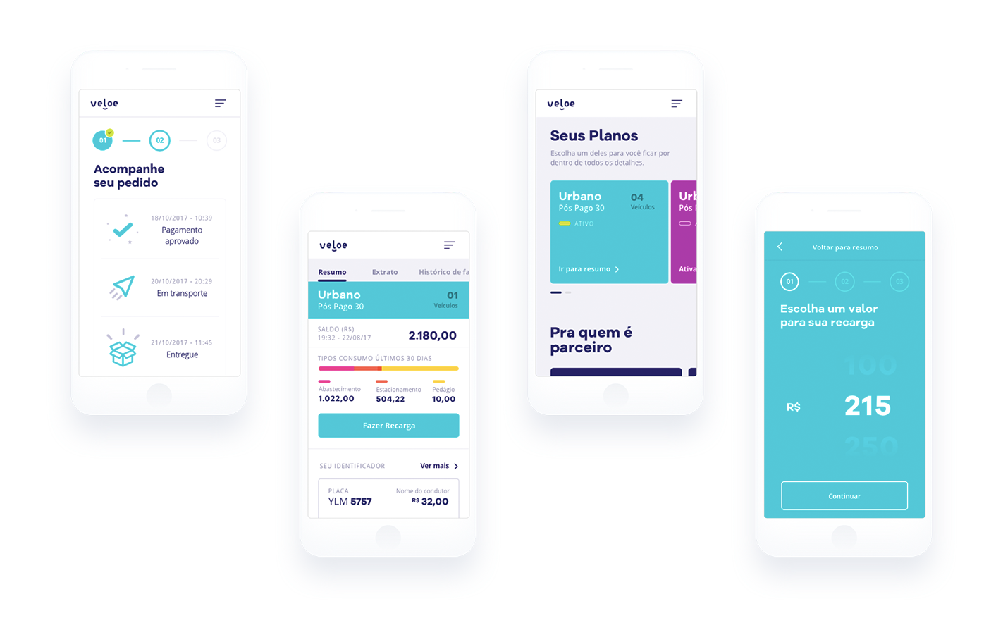 Telas mobile do projeto Veloe